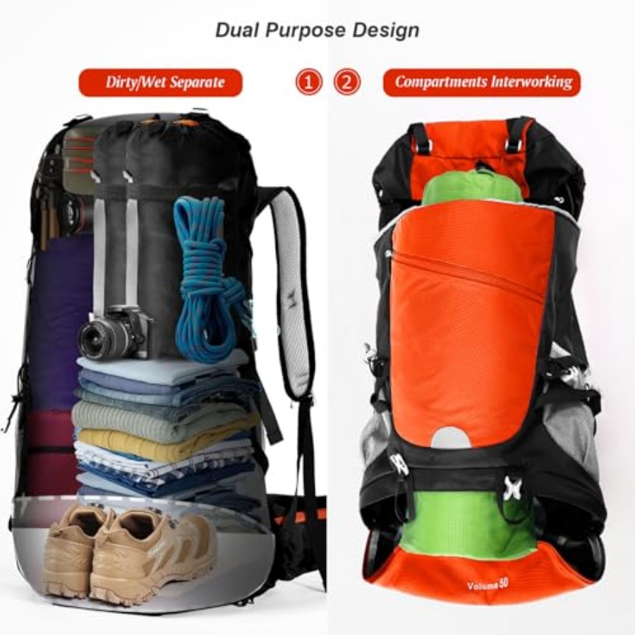 50L Hiking Backpack Travel Bag - Rain Cover Backpack のレビューと価格