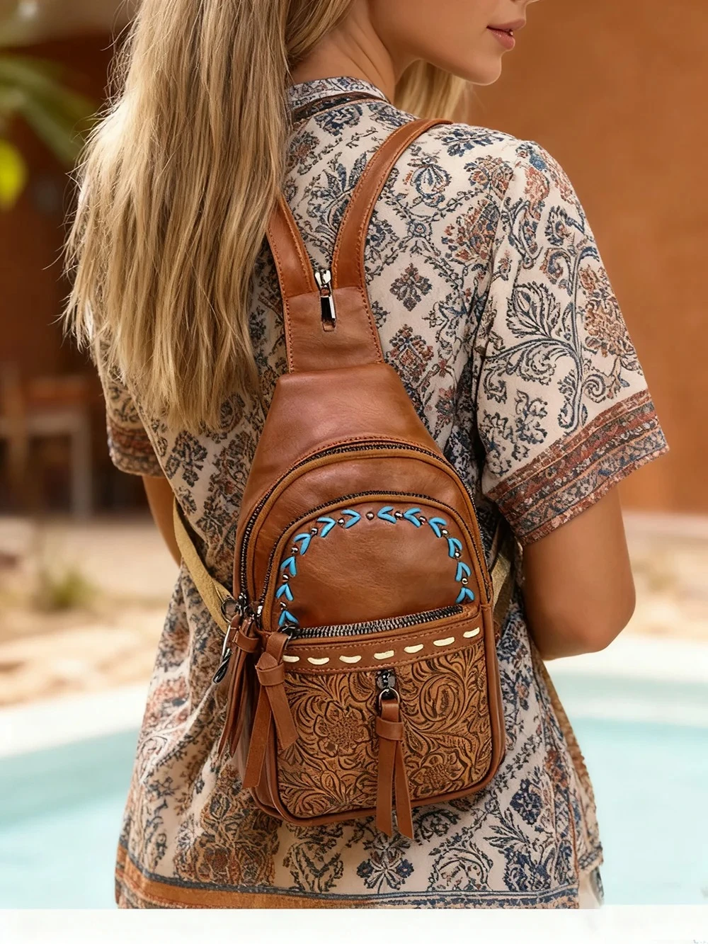 Women Sling Bag 2 in 1 Chest B - Leather Backpack Vintage のレビューと価格
