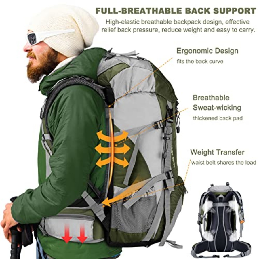 Loowoko 50L Hiking Backpack, W - Rain Cover Backpack のレビューと価格