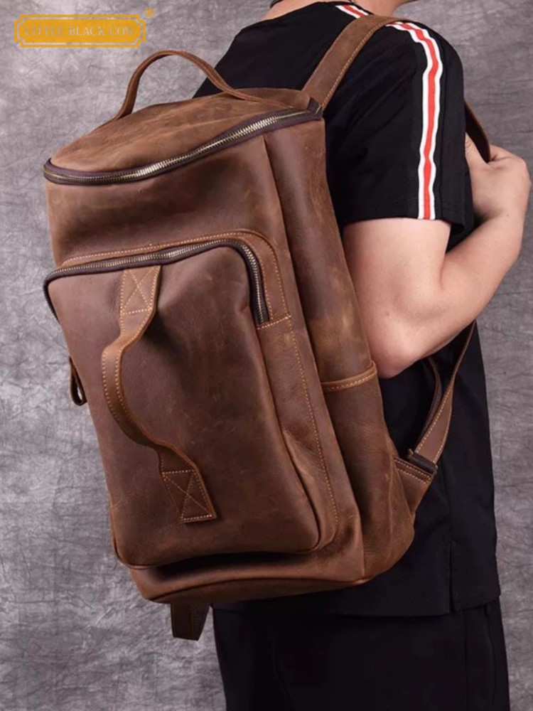 Handmade Mens Large Capacity T - Leather Backpack Vintage のレビューと価格